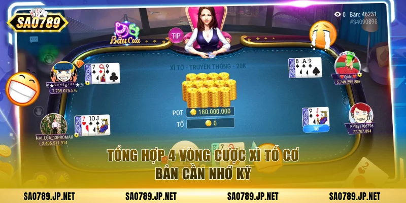 Tổng hợp 4 vòng cược Xì Tố cơ bản